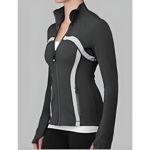 Lululemon Size 8 Black & Gray Long Sleeve Thumbholes Full Zip Luon Define Jacket - Picture 1 of 14